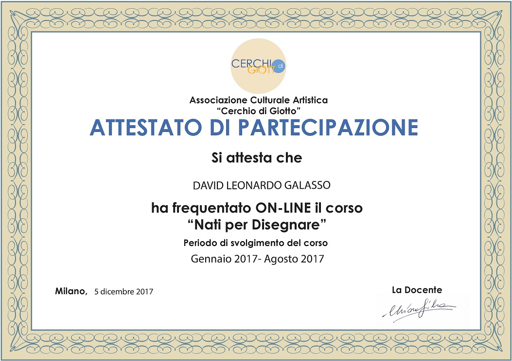 Archivement of drawing course 'nati per disegnare'